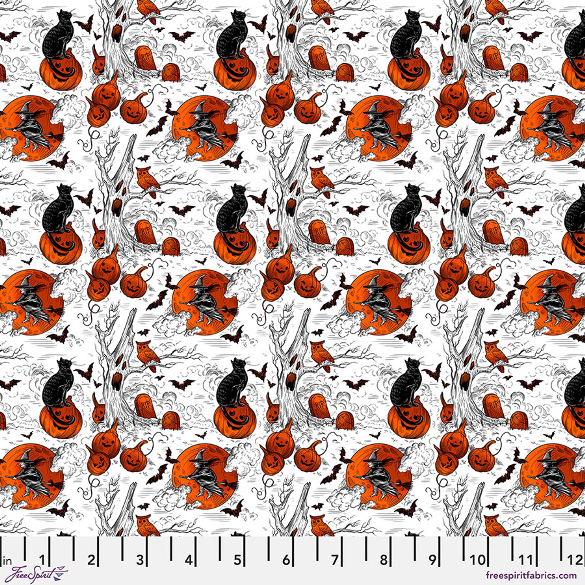 Costumes & Cobwebs by Rachel Hauer - SM Haunted Toile in White (Qty 1 = 1/2 yd)