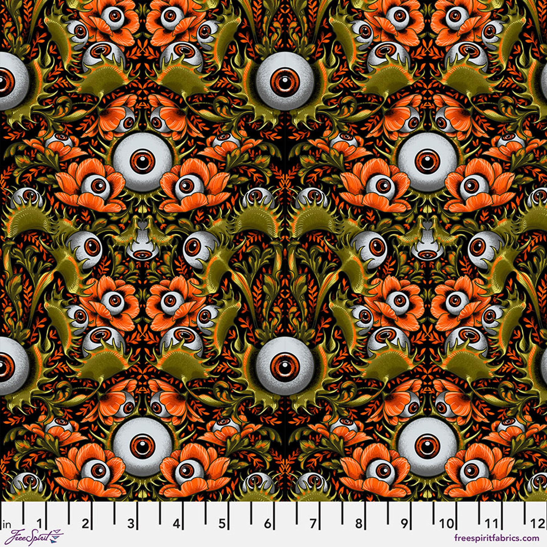 Costumes & Cobwebs by Rachel Hauer - Venus Eye Trap in Orange (Qty 1 = 1/2 yd)