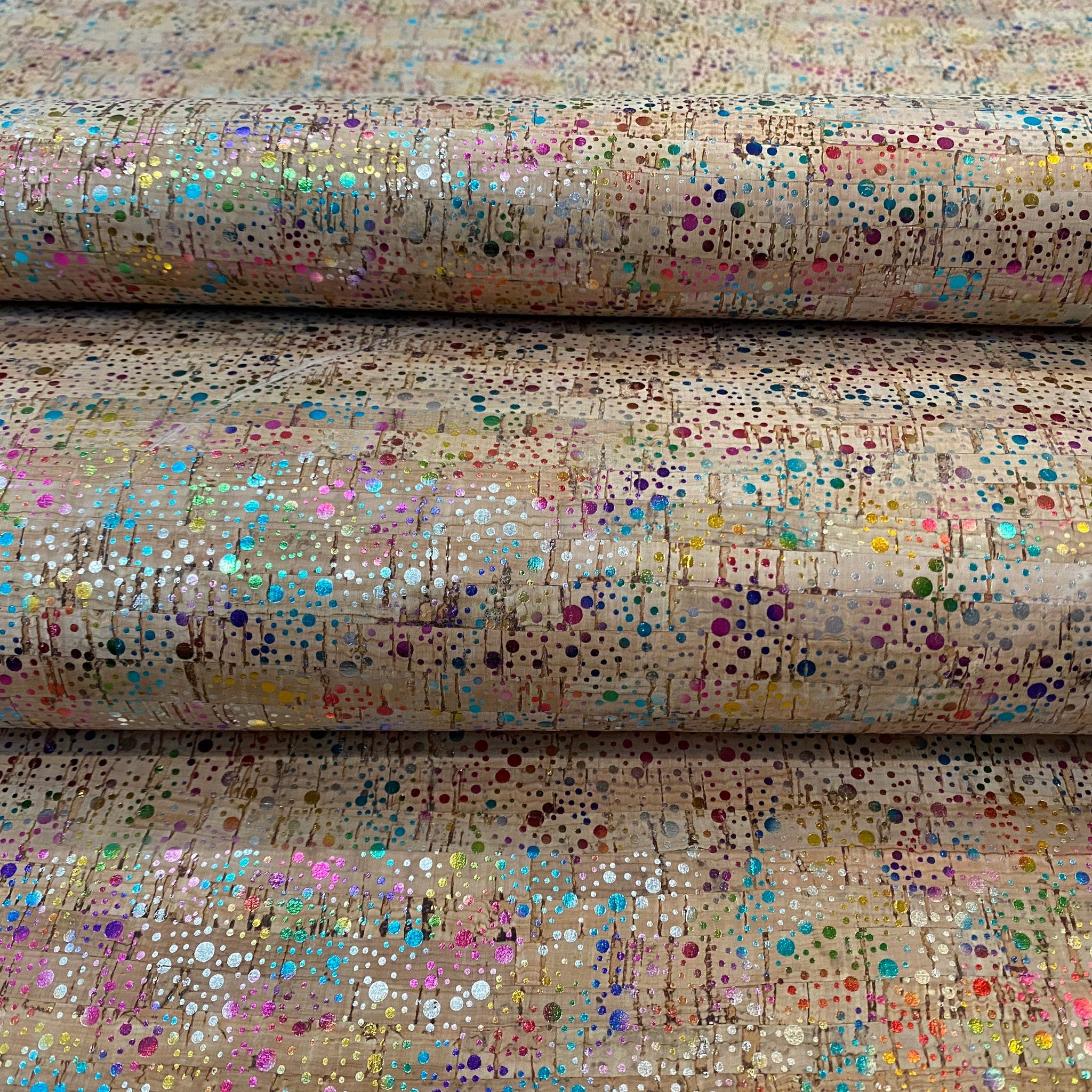Cork Fabric - Rainbow Splatter on Natural