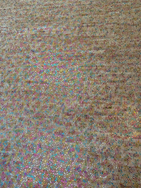 Cork Fabric - Rainbow Splatter on Natural