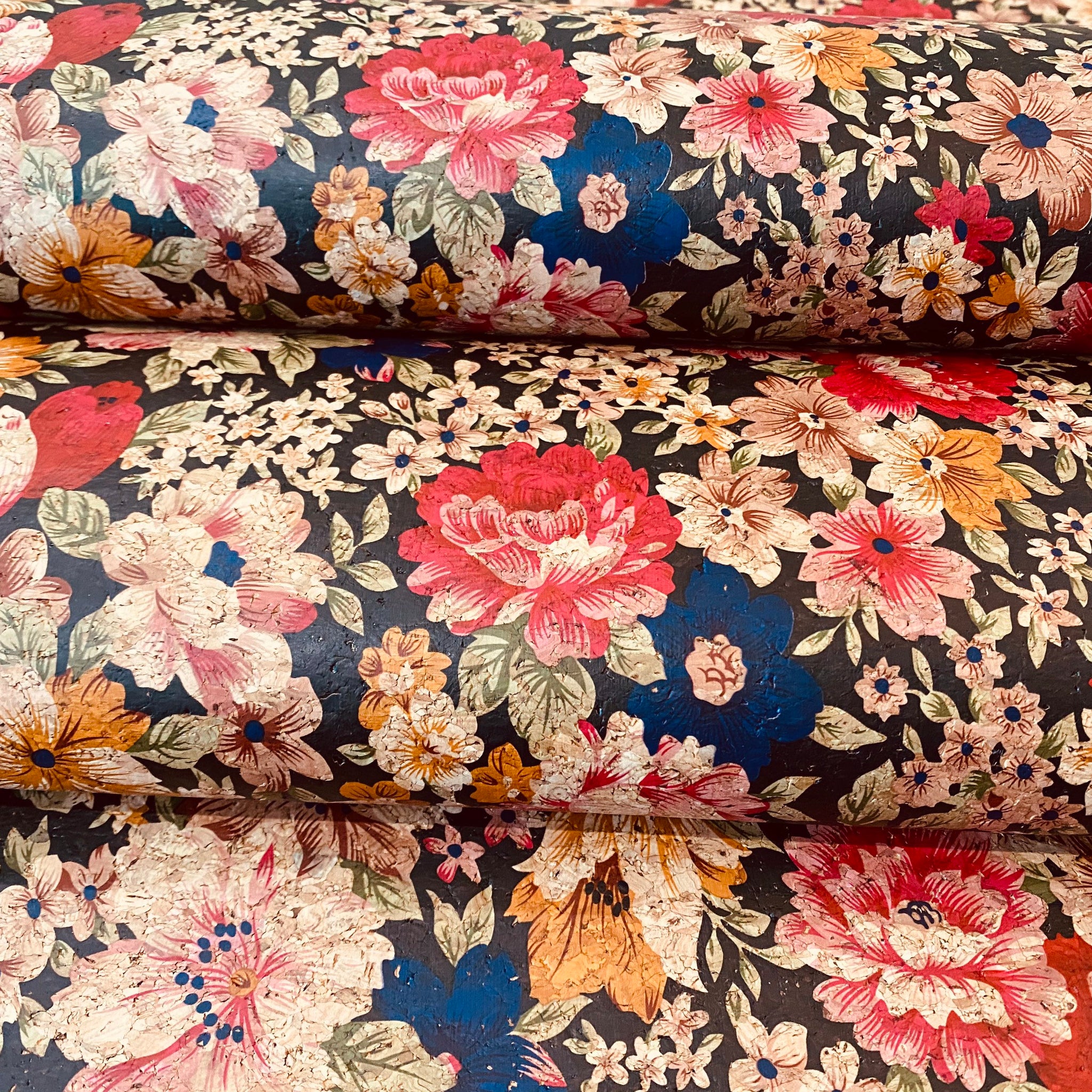 Cork Fabric - Flower Field on Black