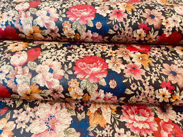 Cork Fabric - Flower Field on Black