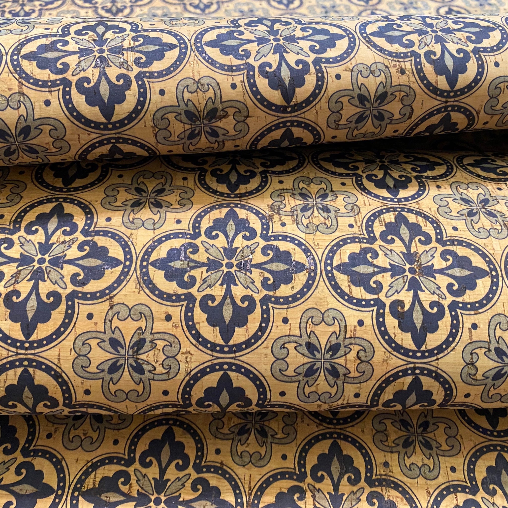 Cork Fabric - Two Tone Blue Tile