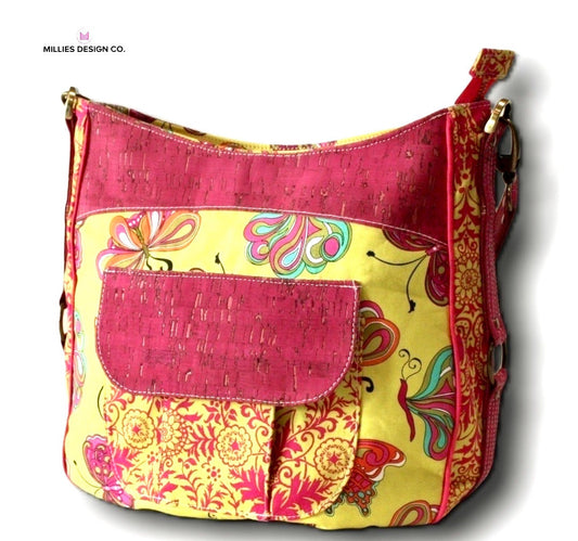 Cork Hobo Bag - Hot Pink Cork with Coordinating Designer Cotton Fabric