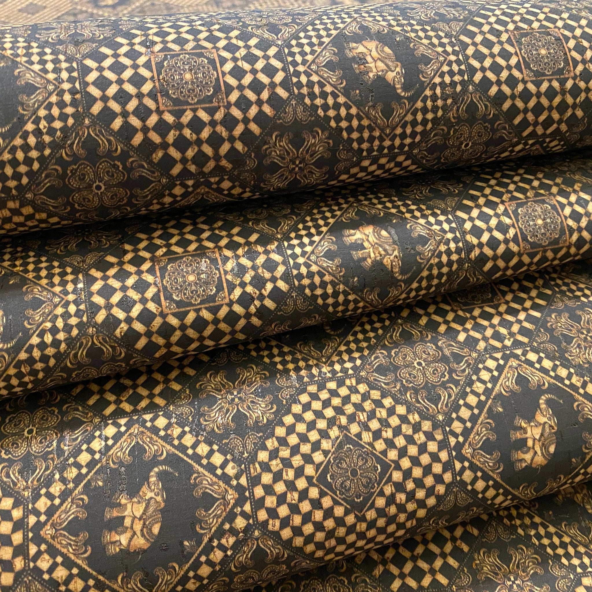 Cork Fabric - Tiled Elephant