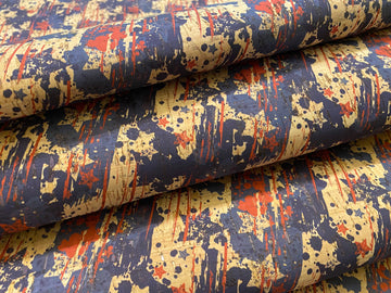 Cork Fabric - Red and Blue Stars on Natural