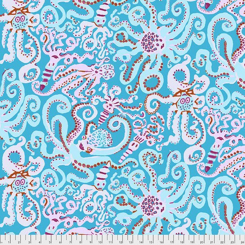 Collective Stash by Kaffe Fassett - Octopus in Turquoise (Qty 1 = 1/2 yd)
