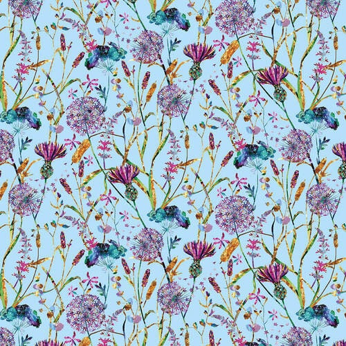 Swan Lake by David Stavitzski - Floral All Over in Light Blue (Qty 1 = 1/2 yd)