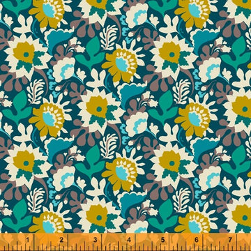 Eden by Sally Kelly - Flower Trail in Dark Teal (Qty 1 = 1/2 yd)