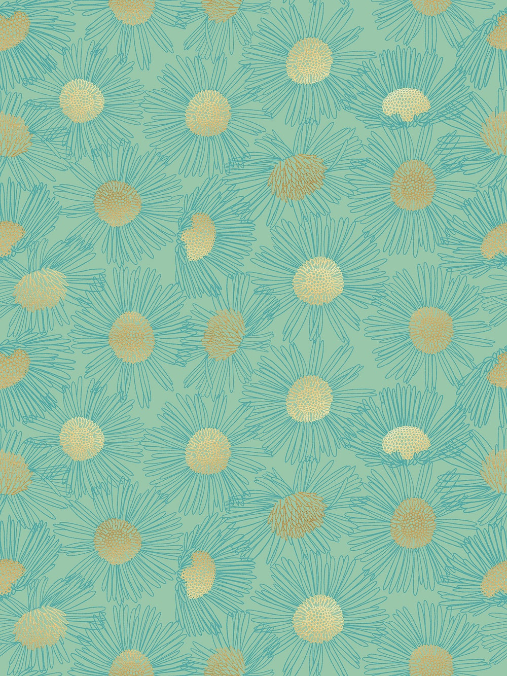 Reverie by Melody Miller - Daisy Sketch in Moss (Qty 1 = 1/2 yd)