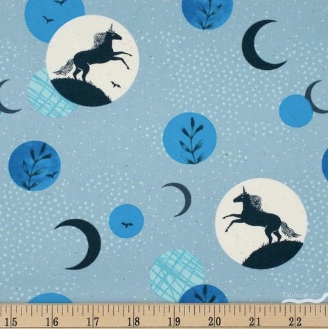 Crescent by Sarah Watts - Unicorn in Soft Blue (Qty 1 = 1/2 yd)