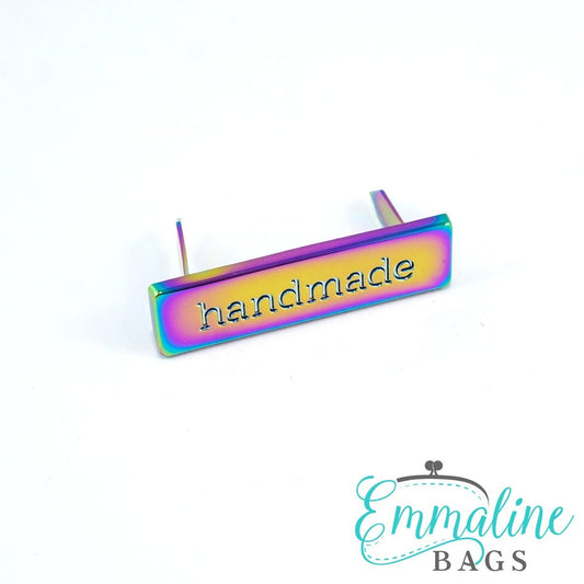Metal Bag Label - "handmade" Iridescent Rainbow