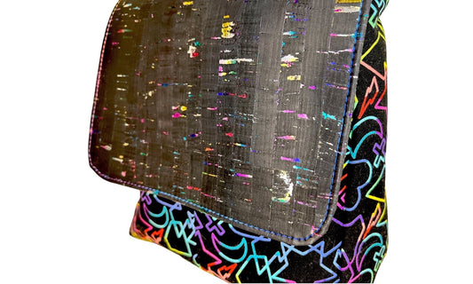 Cork/Cotton Backpack - Black Rainbow Cork with Coordinating Rainbow Fabric
