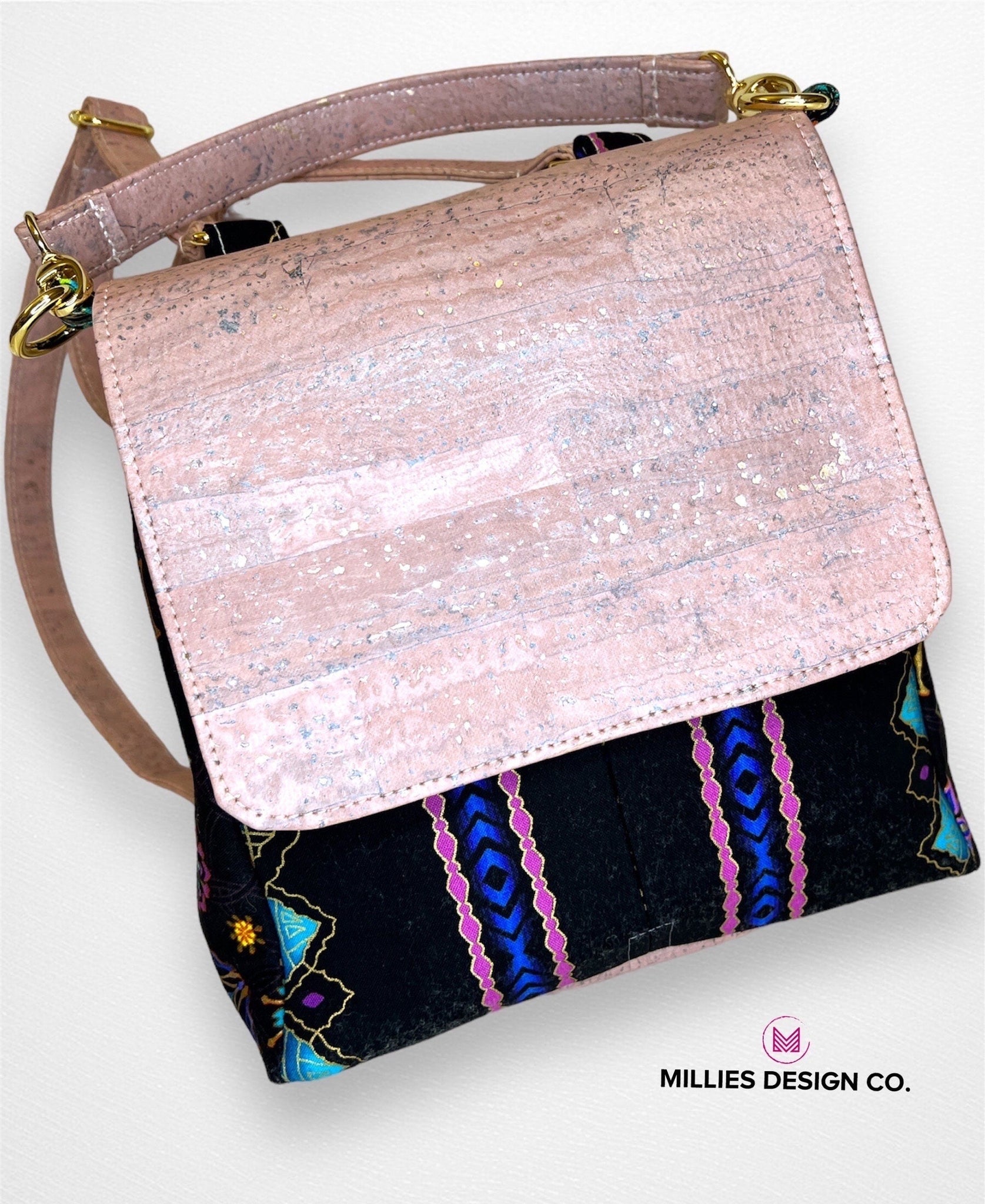 Cork/Cotton Backpack - Shimmer Pink Cork with Coordinating Metallic Cotton Fabric