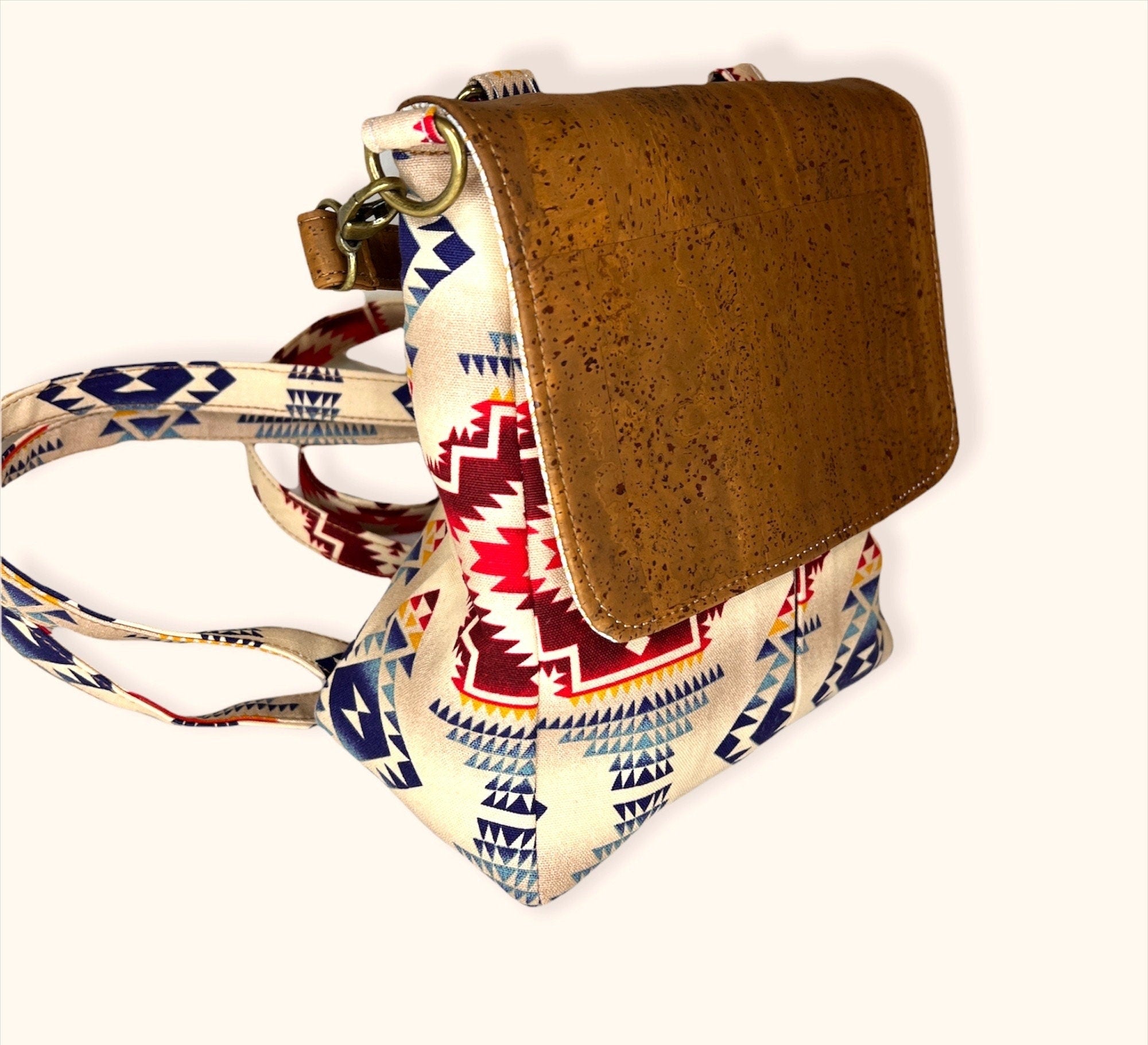 Cork/Canvas Backpack - Cinnamon Cork with Aztec Canvas Print