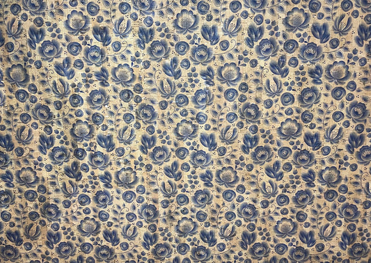 Cork Fabric - Wispy Blue Flowers on Natural