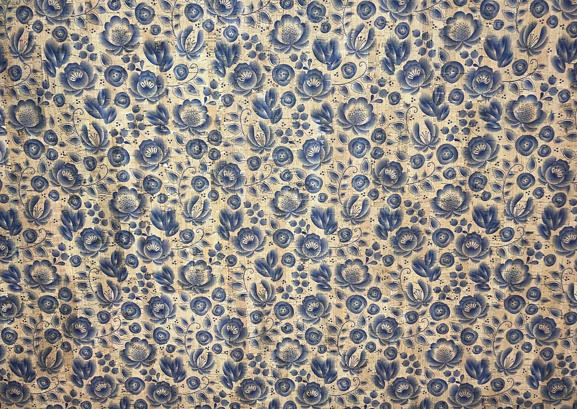 Cork Fabric in Natural with Blue