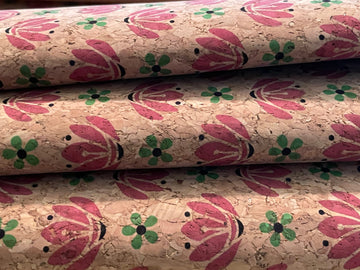 Cork Fabric - Lotus Flower on Natural