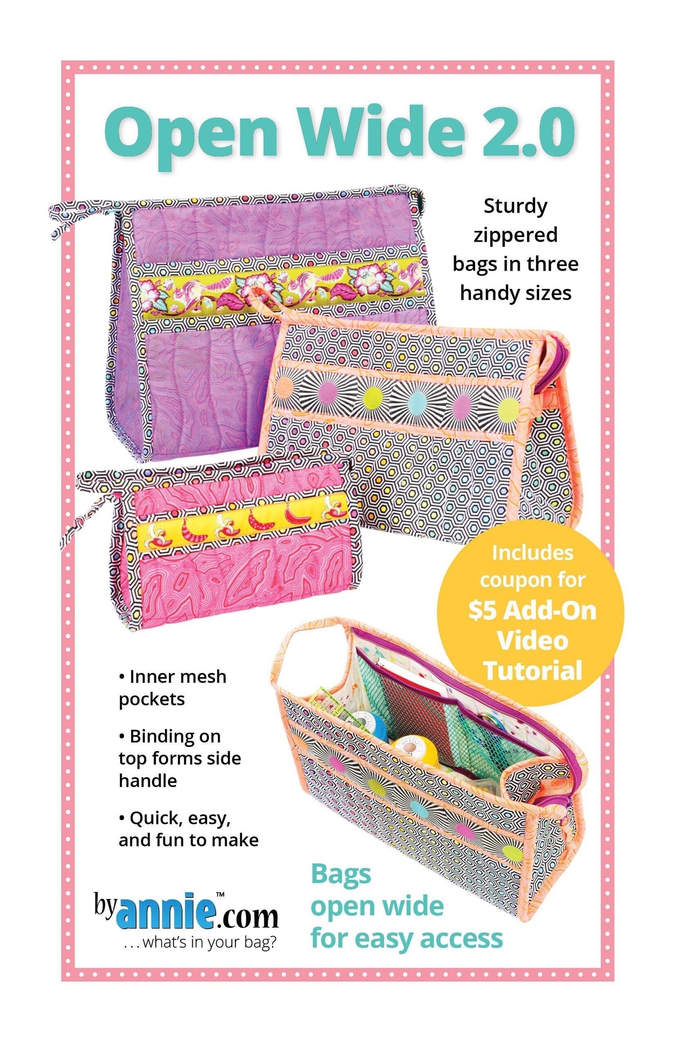 Paper Pattern - Open Wide from ByAnnie - Pattern for Zippered Bags in 3 Sizes